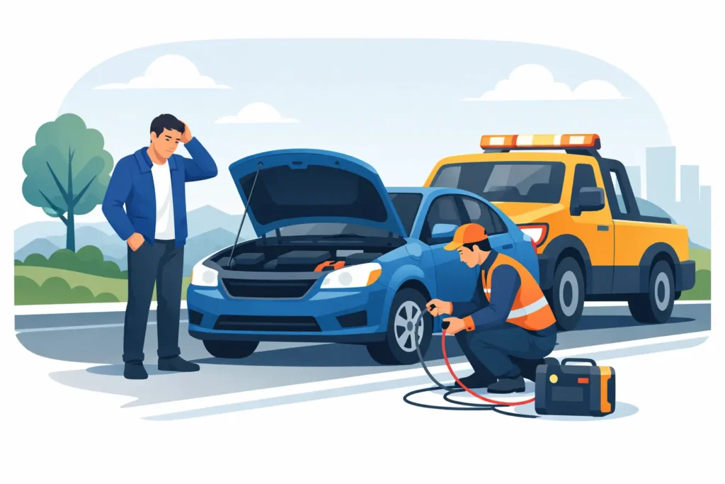 Breakdown Recovery for a Flat Battery When Stuck